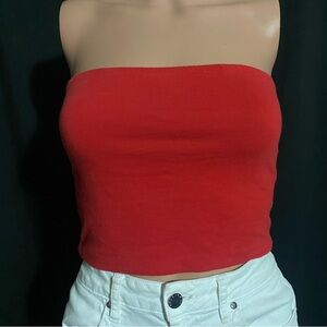 Red + Gray Strapless Tube Top